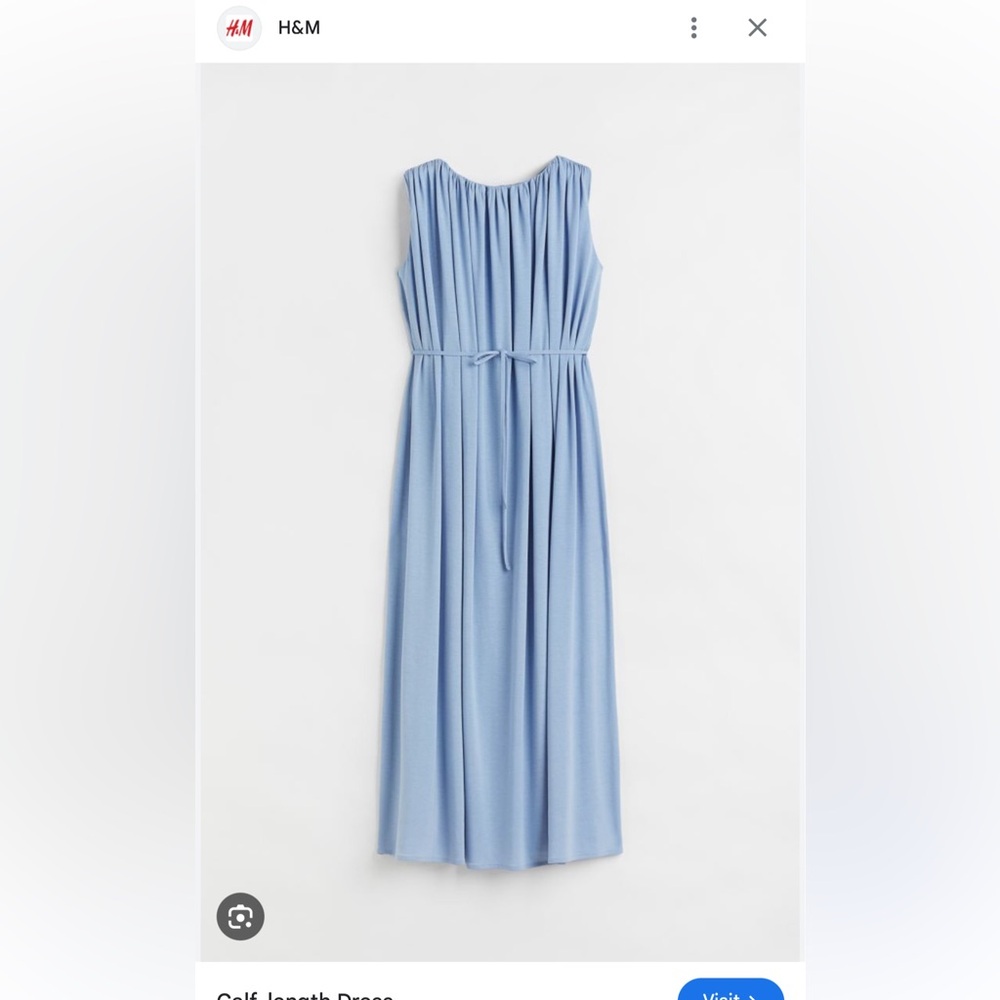 NWT H&M soft Blue, Sleeveless, tie waist, calf-length dress